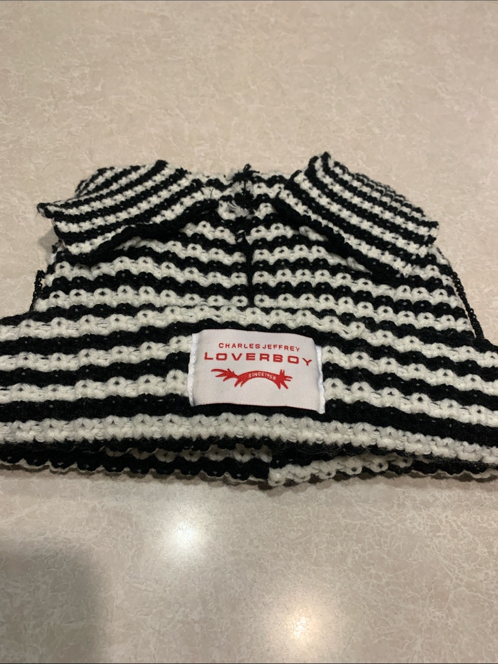 Charles Jeffrey Loverboy Black and White Striped Knit Hat